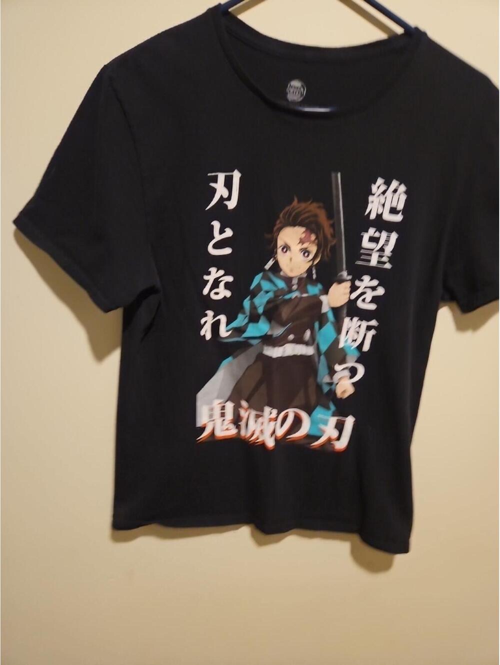 Large Black Demon Slayer Tee Shirt Short Sleeve Japanese Anime